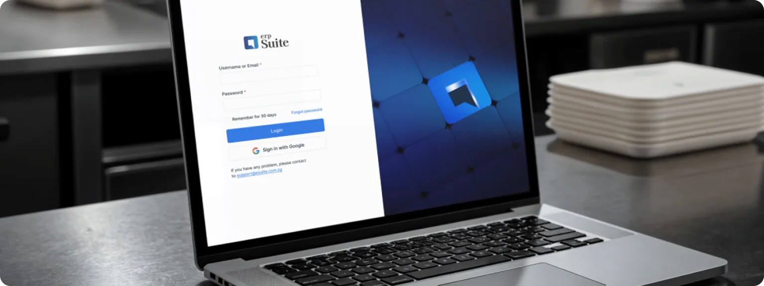 Laptop showing the sign-in screen of the ERP Suite